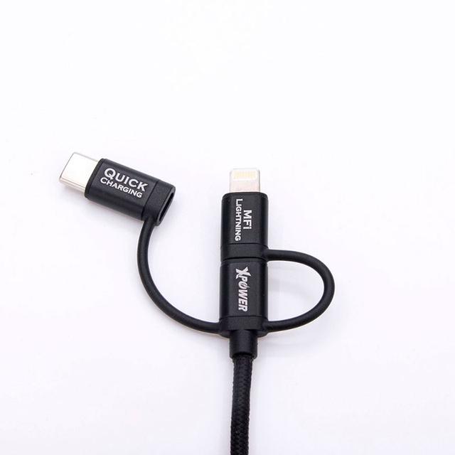 XPower 3 in 1 Type-C + Micro USB + MFI Lightning Aluminum Alloy Nylon Cable